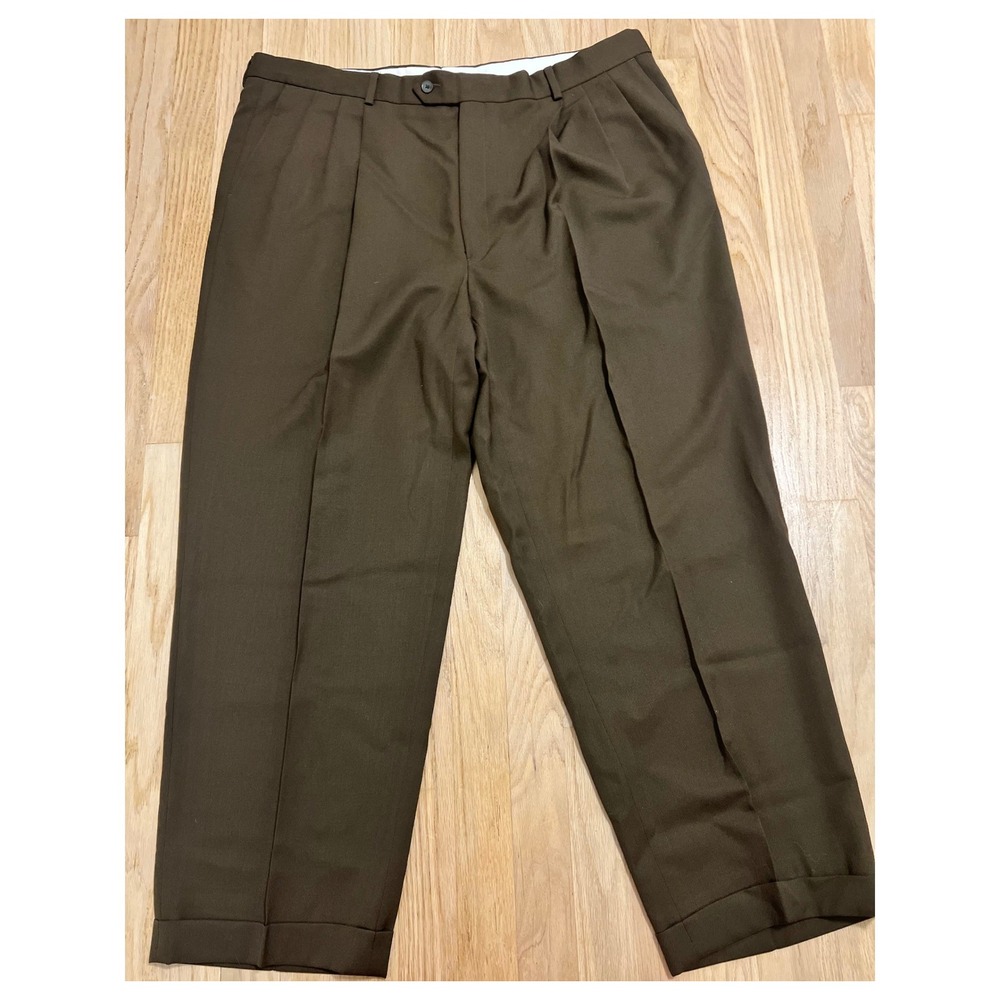 Monsieur by Givenchy Mens 42R Pleated Dress Pants Brown Cuffed Wool Trousers